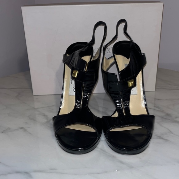 Jimmy Choo Black Leather T-Strap Slingback Sandals - Picture 1 of 5